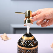 Ceramic Black Cylindrical Soap Dispenser - Dot Design Glossy