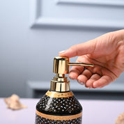 Ceramic Black Cylindrical Soap Dispenser - Dot Design Glossy