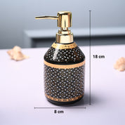 Ceramic Black Cylindrical Soap Dispenser - Dot Design Glossy