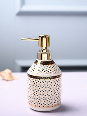 Ceramic Off White Soap Dispenser - Geometrical Glossy Finish