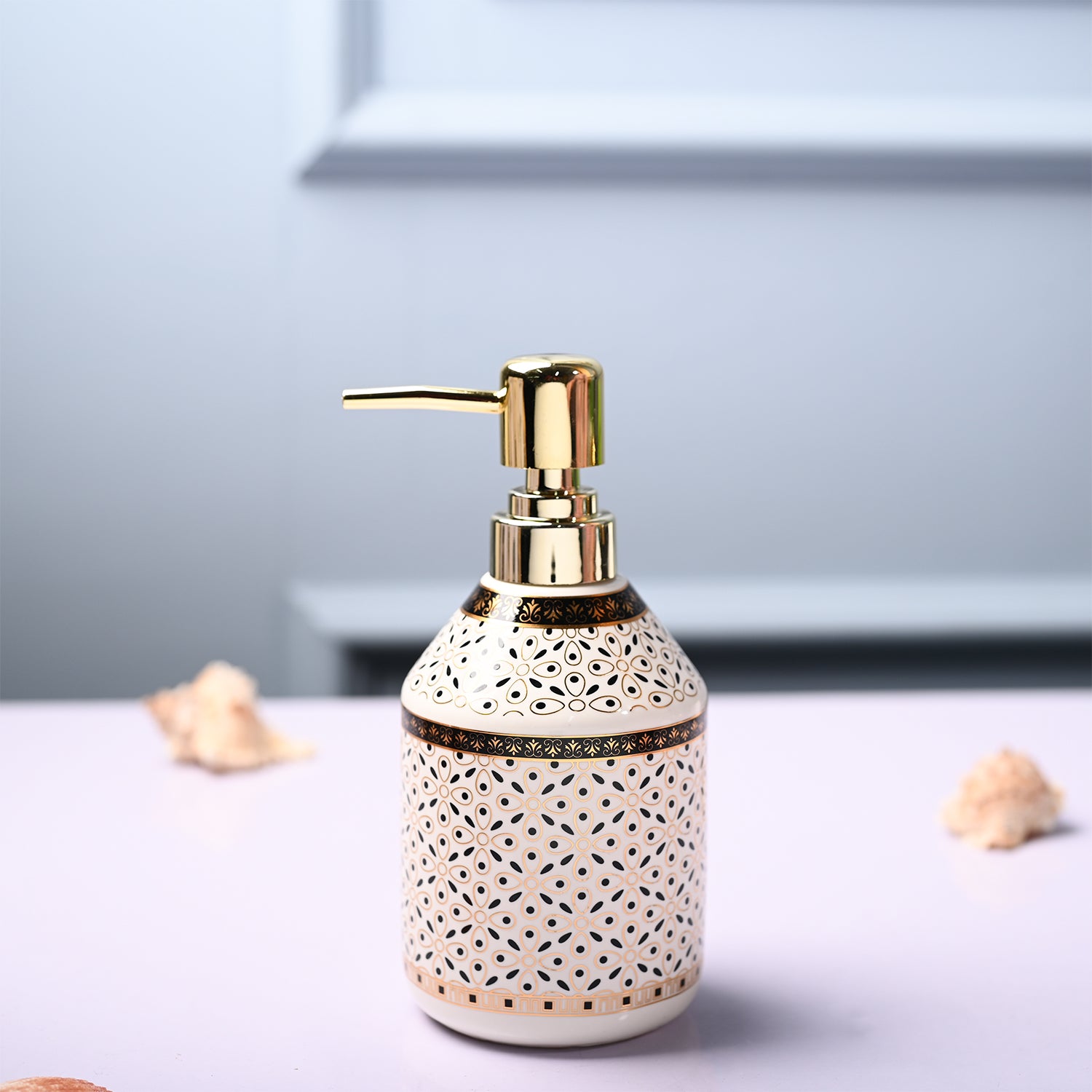 Ceramic Off White Soap Dispenser - Geometrical Glossy Finish