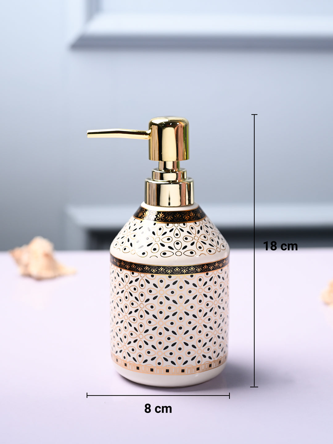 Ceramic Off White Soap Dispenser - Geometrical Glossy Finish