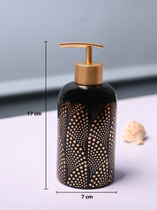 Ceramic Black Cylindrical Soap Dispenser - Dot Design