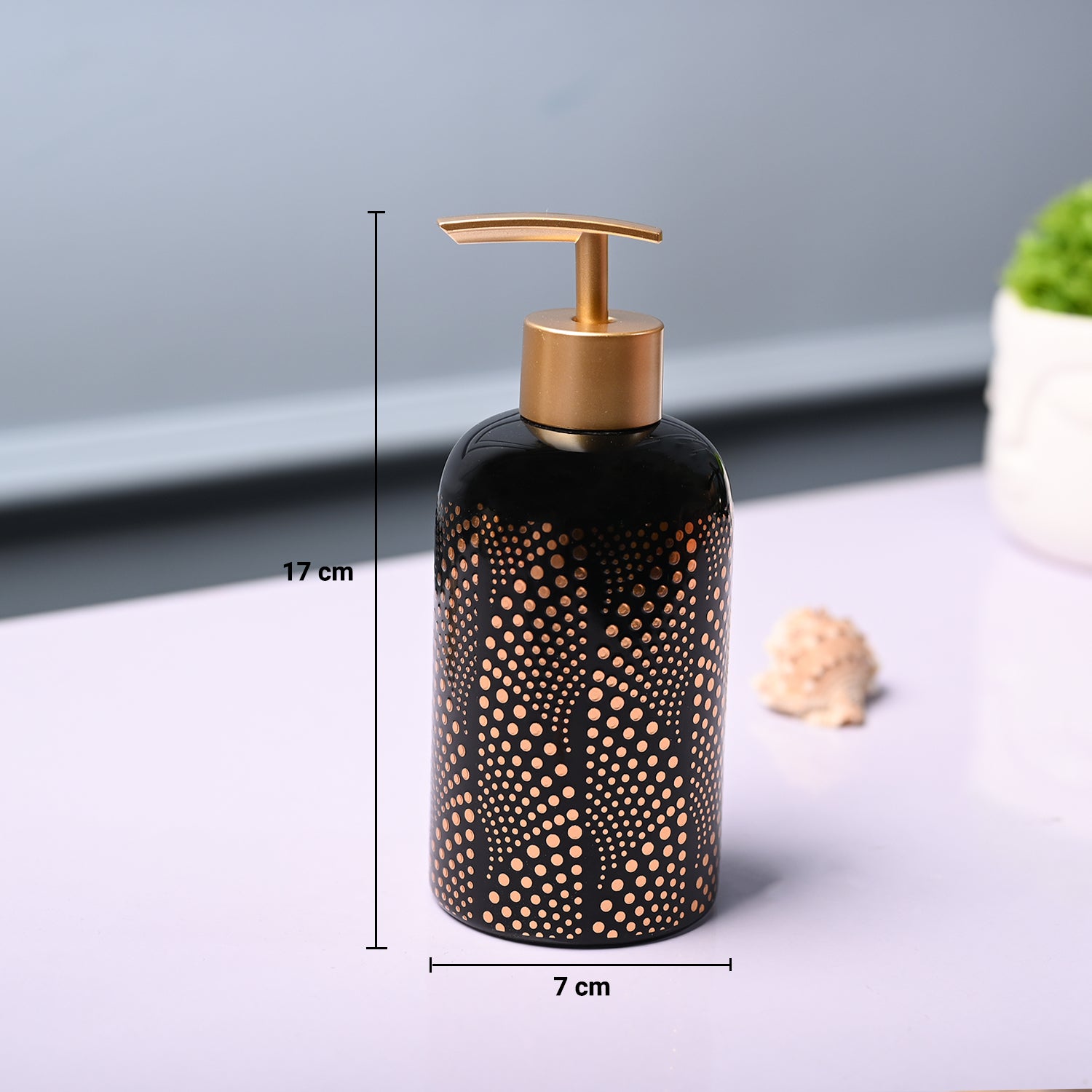 Ceramic Black Cylindrical Soap Dispenser - Dot Design