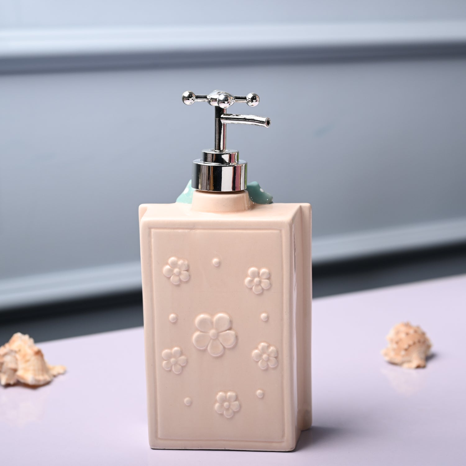Ceramic Cream Rectangle Soap Dispenser - Happy Day Print Matte Finish