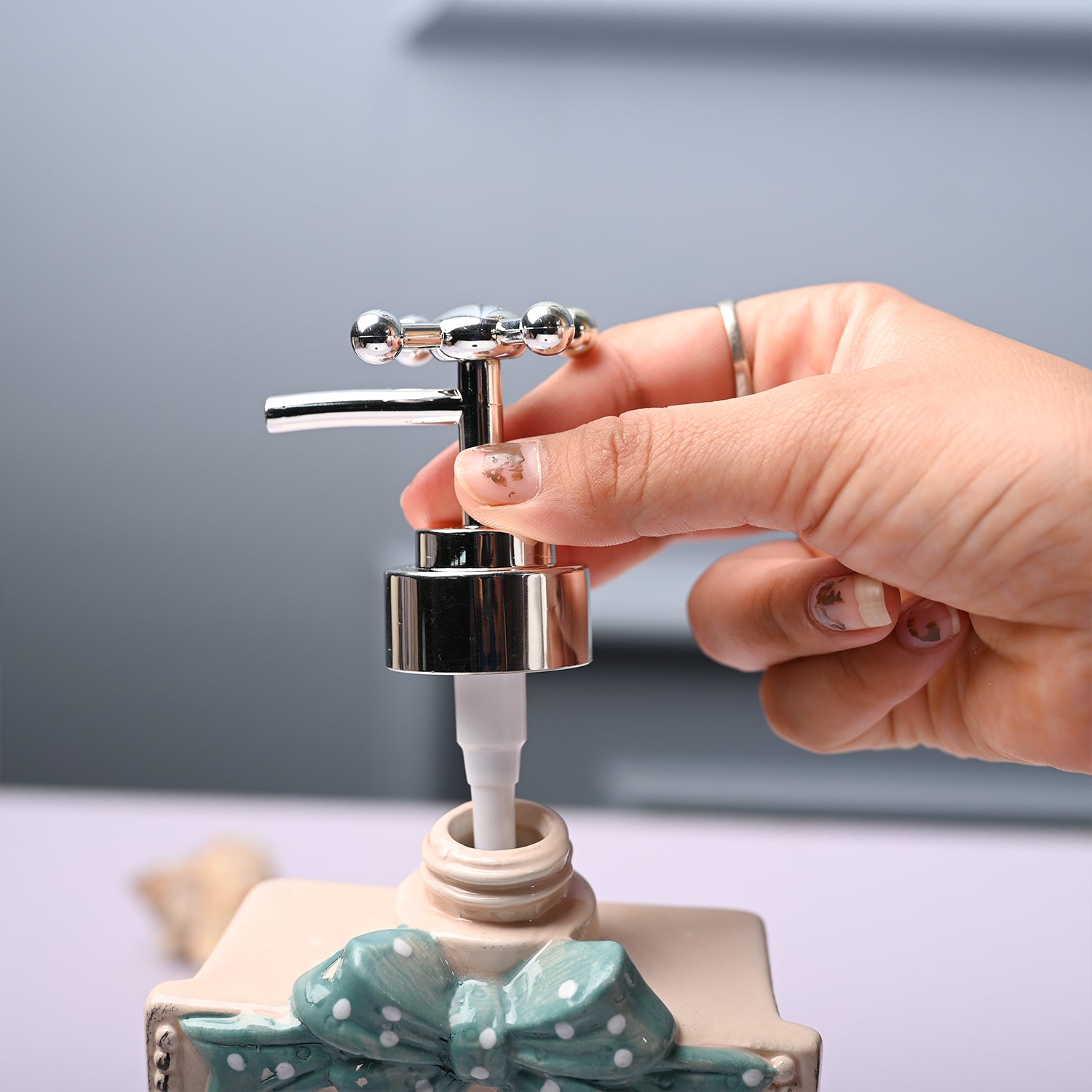Ceramic Cream Rectangle Soap Dispenser - Happy Day Print Matte Finish