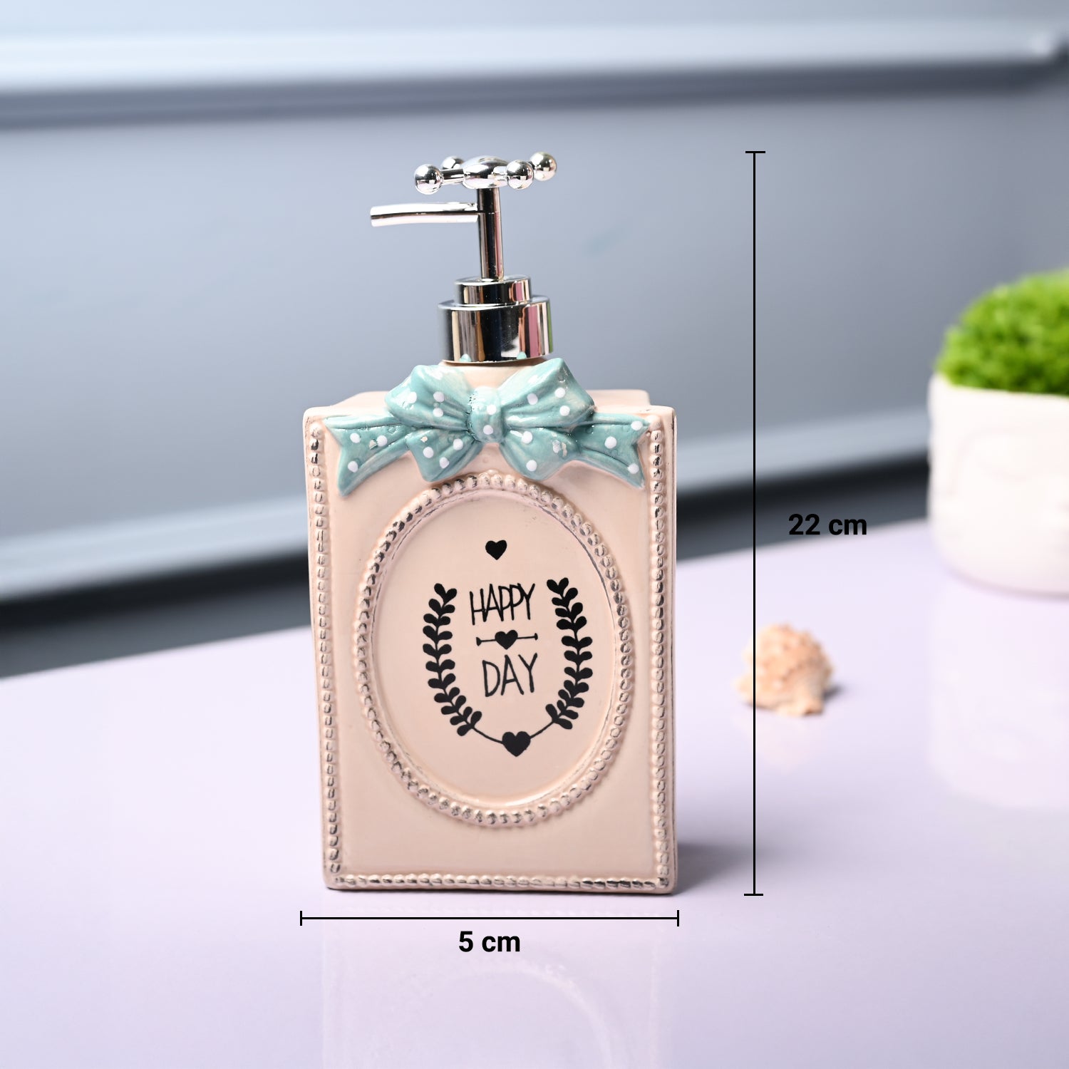 Ceramic Cream Rectangle Soap Dispenser - Happy Day Print Matte Finish