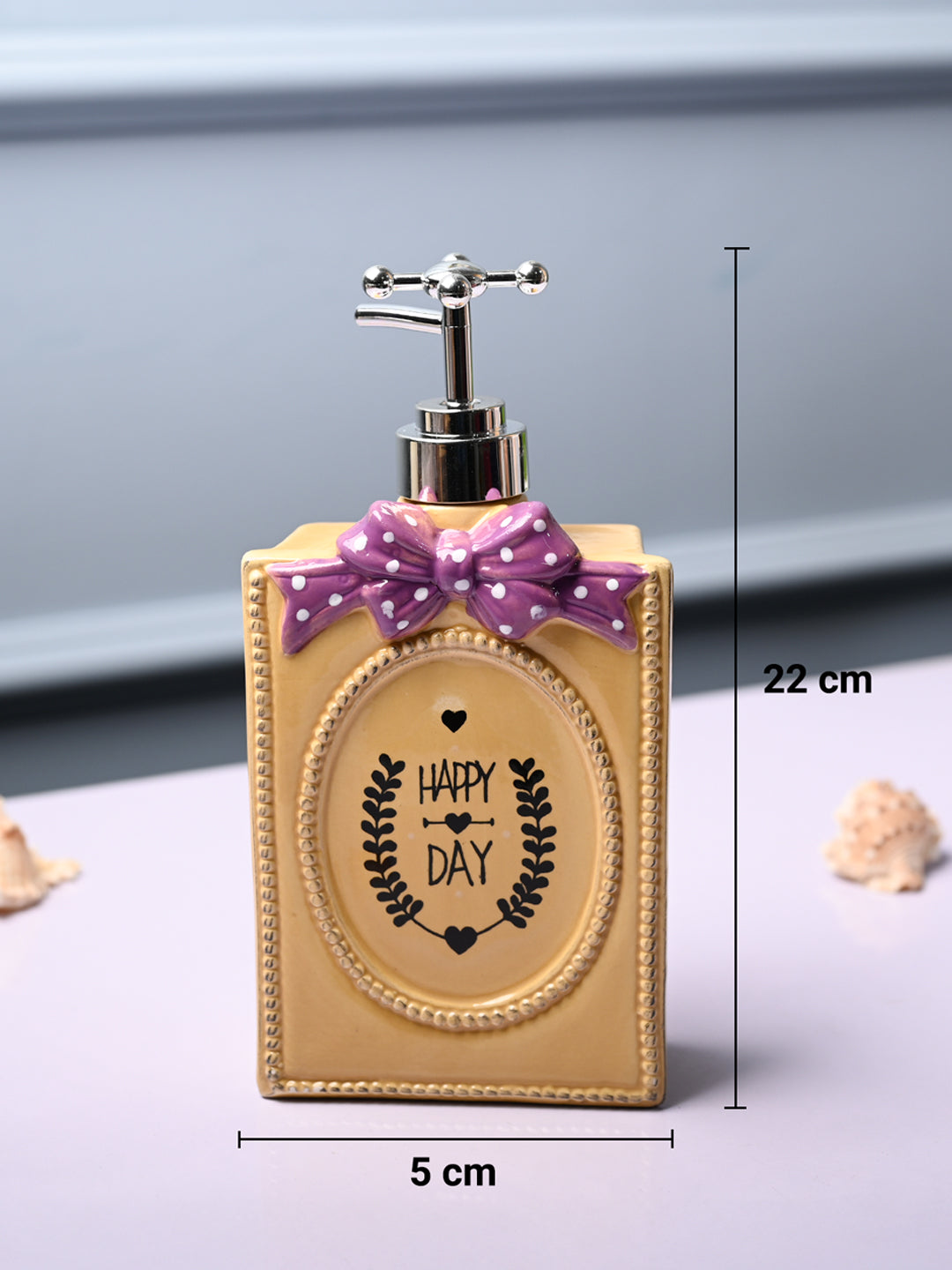 Ceramic Yellow Rectangle Soap Dispenser - Happy Day Print Matte Finish