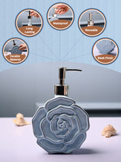 Ceramic Blue Rose Shaped Soap Dispenser - Flower Design Matte Finish