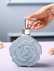 Ceramic Blue Rose Shaped Soap Dispenser - Flower Design Matte Finish