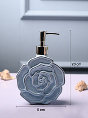 Ceramic Blue Rose Shaped Soap Dispenser - Flower Design Matte Finish