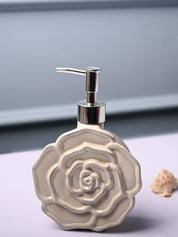 Ceramic Cream Rose Shaped Soap Dispenser - Flower Design Matte Finish