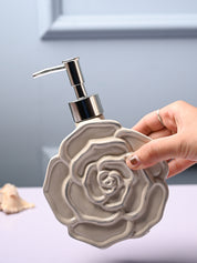 Ceramic Cream Rose Shaped Soap Dispenser - Flower Design Matte Finish