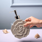 Ceramic Cream Rose Shaped Soap Dispenser - Flower Design Matte Finish