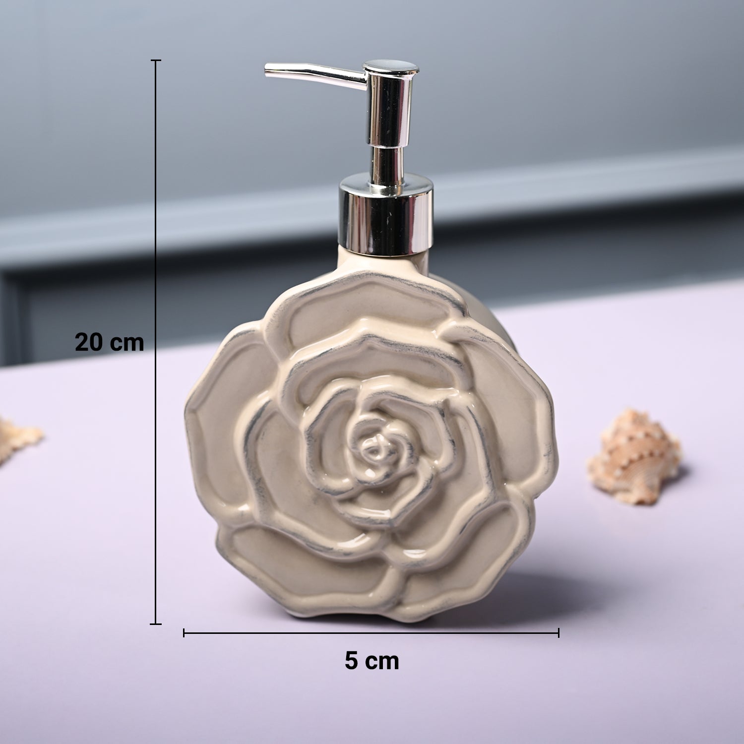 Ceramic Cream Rose Shaped Soap Dispenser - Flower Design Matte Finish