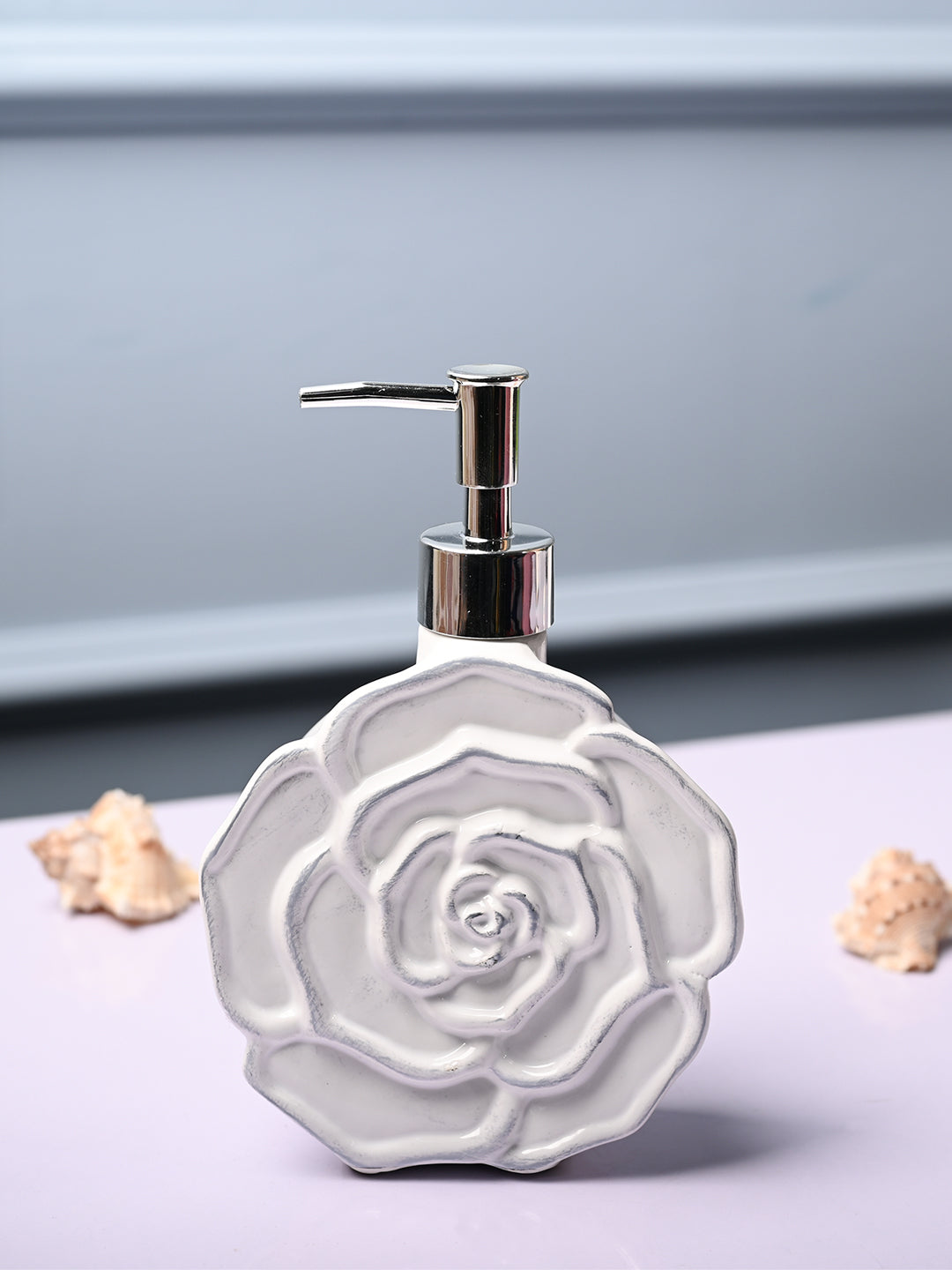 Ceramic White Rose Shaped Soap Dispenser - Flower Design Matte Finish