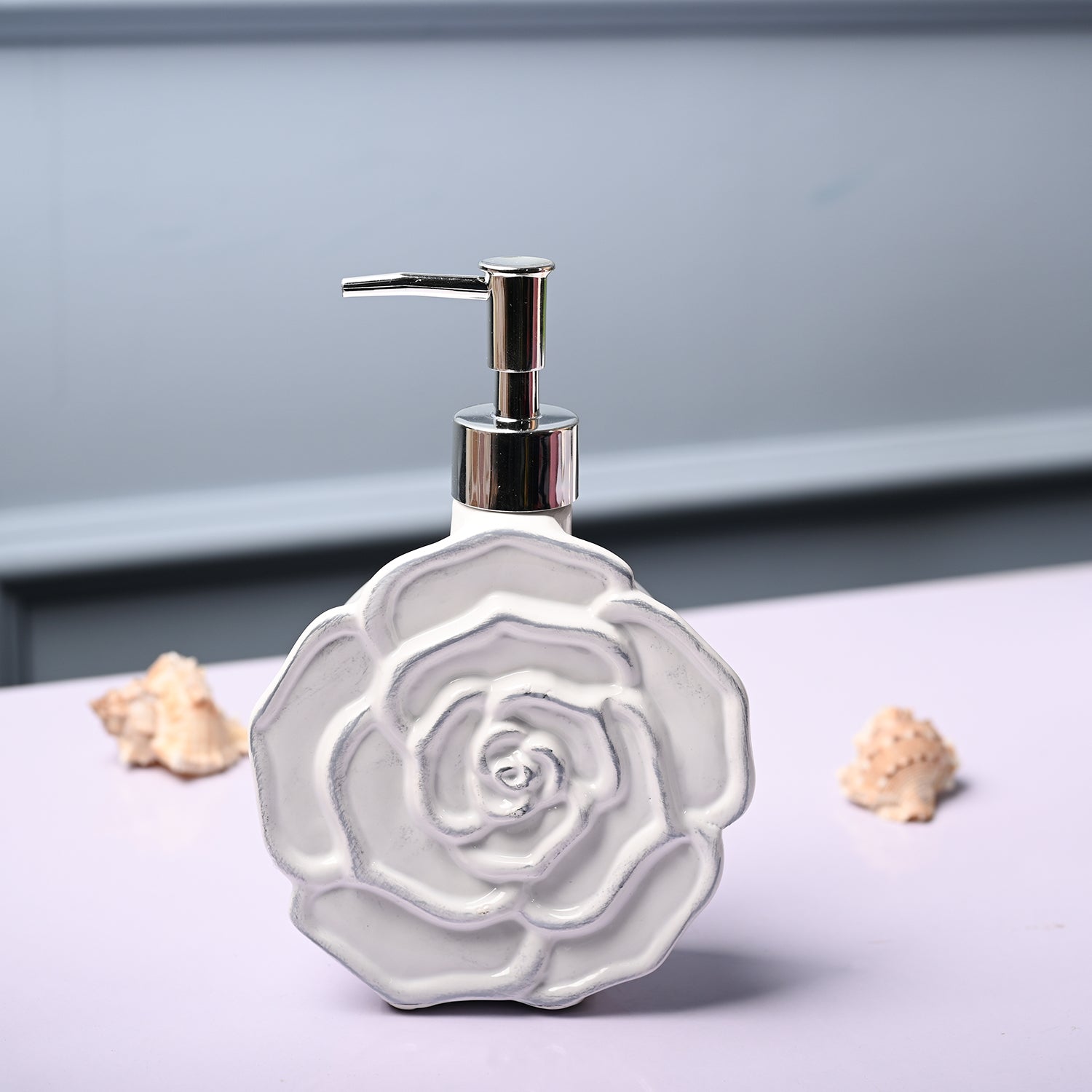 Ceramic White Rose Shaped Soap Dispenser - Flower Design Matte Finish