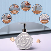 Ceramic White Rose Shaped Soap Dispenser - Flower Design Matte Finish