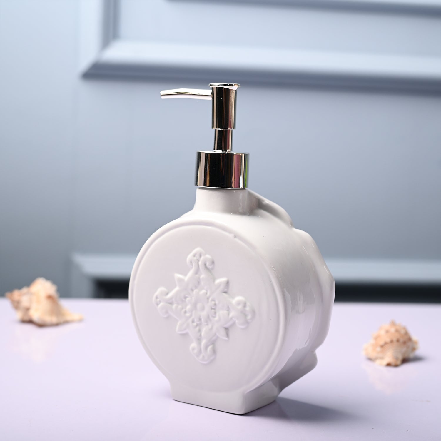 Ceramic White Rose Shaped Soap Dispenser - Flower Design Matte Finish