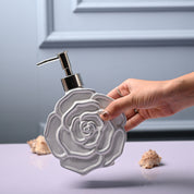 Ceramic White Rose Shaped Soap Dispenser - Flower Design Matte Finish