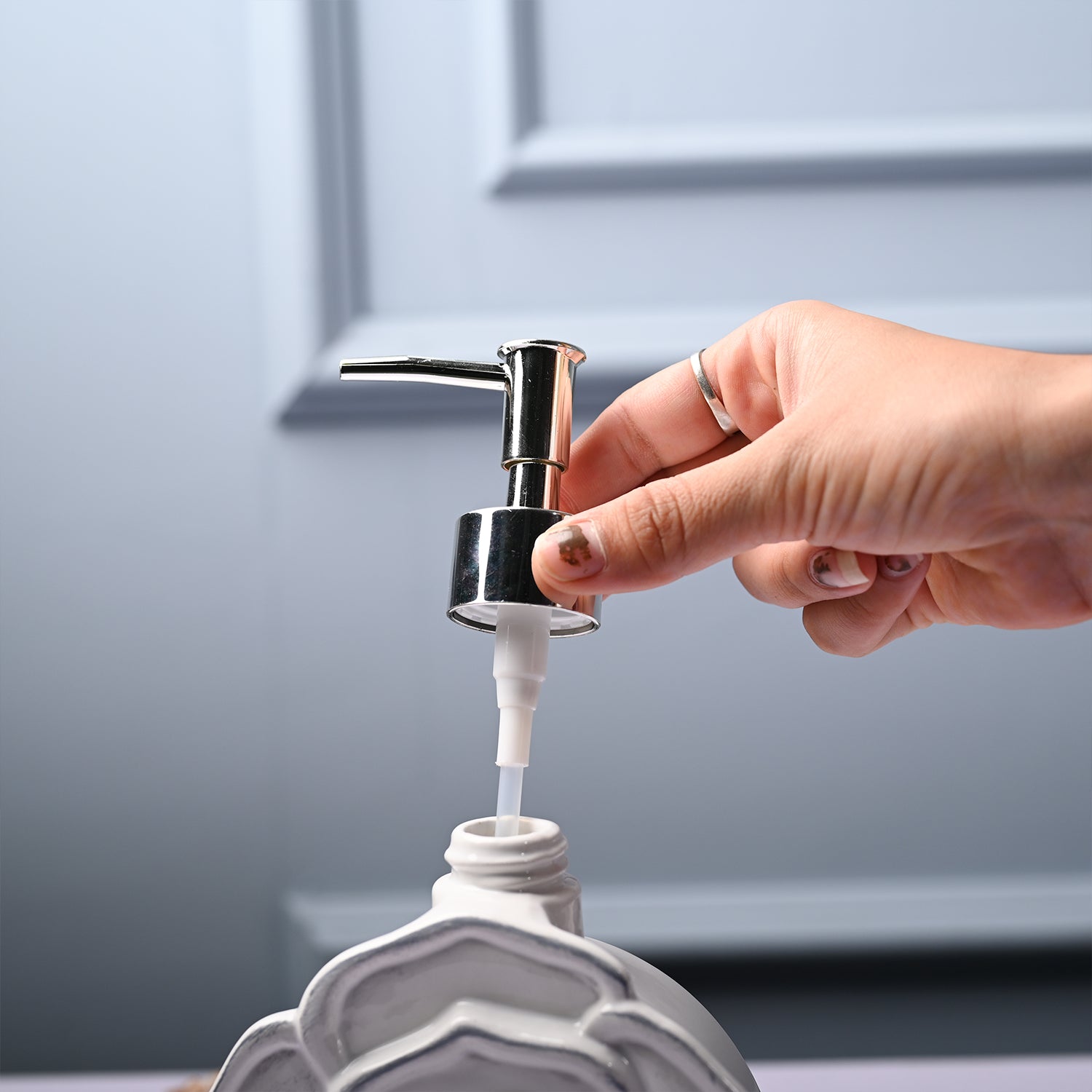 Ceramic White Rose Shaped Soap Dispenser - Flower Design Matte Finish