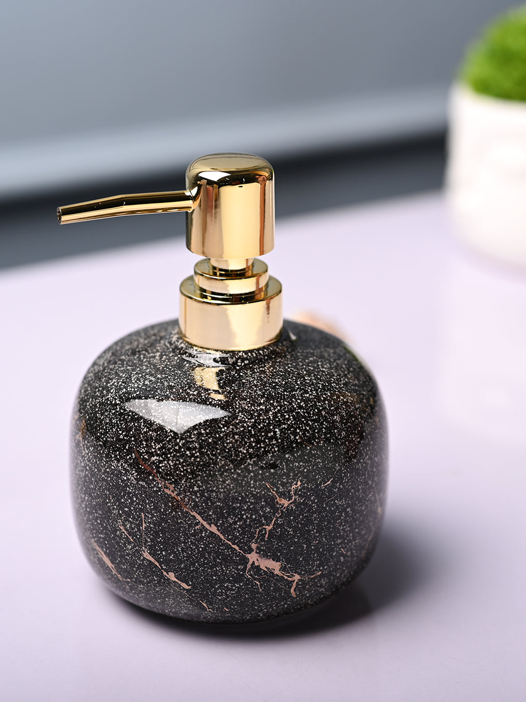 Ceramic Black Cylindrical Soap Dispenser - Glossy Finish