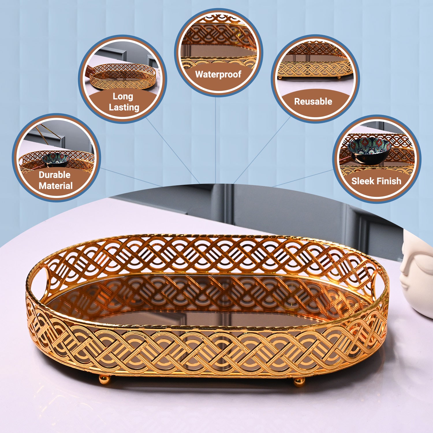 VON CASA Golden Medium Tray - Glossy Finish