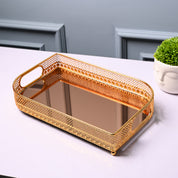 VON CASA Golden Round Large Tray - Leaf Design