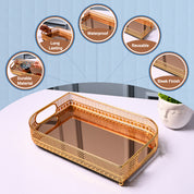 VON CASA Golden Round Large Tray - Leaf Design