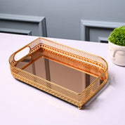 VON CASA Golden Round Medium Tray - Leaf Design