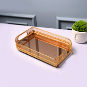 VON CASA Golden Round Medium Tray - Leaf Design