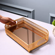 VON CASA Golden Round Medium Tray - Leaf Design