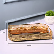 VON CASA Golden Round Medium Tray - Leaf Design