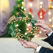 Christmas Wreath (26x26x3 cm) - Green & Golden, X-Mas Wreath
