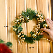 Christmas Wreath (26x26x3 cm) - Green & Golden, X-Mas Wreath