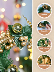 Christmas Wreath (26x26x3 cm) - Green & Golden, X-Mas Wreath