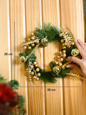 Christmas Wreath (26x26x3 cm) - Green & Golden, X-Mas Wreath