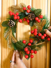 Christmas Wreath (21x21x4 cm) - Green & Red, X-Mas Wreath