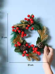 Christmas Wreath (21x21x4 cm) - Green & Red, X-Mas Wreath