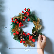 Christmas Wreath (21x21x4 cm) - Green & Red, X-Mas Wreath