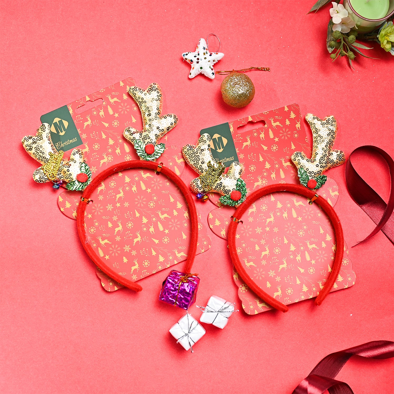 Christmas Headband Set Of 2 - Raindeer Horn