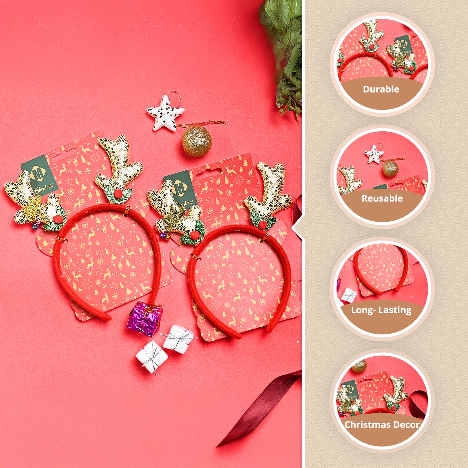 Christmas Headband Set Of 2 - Raindeer Horn