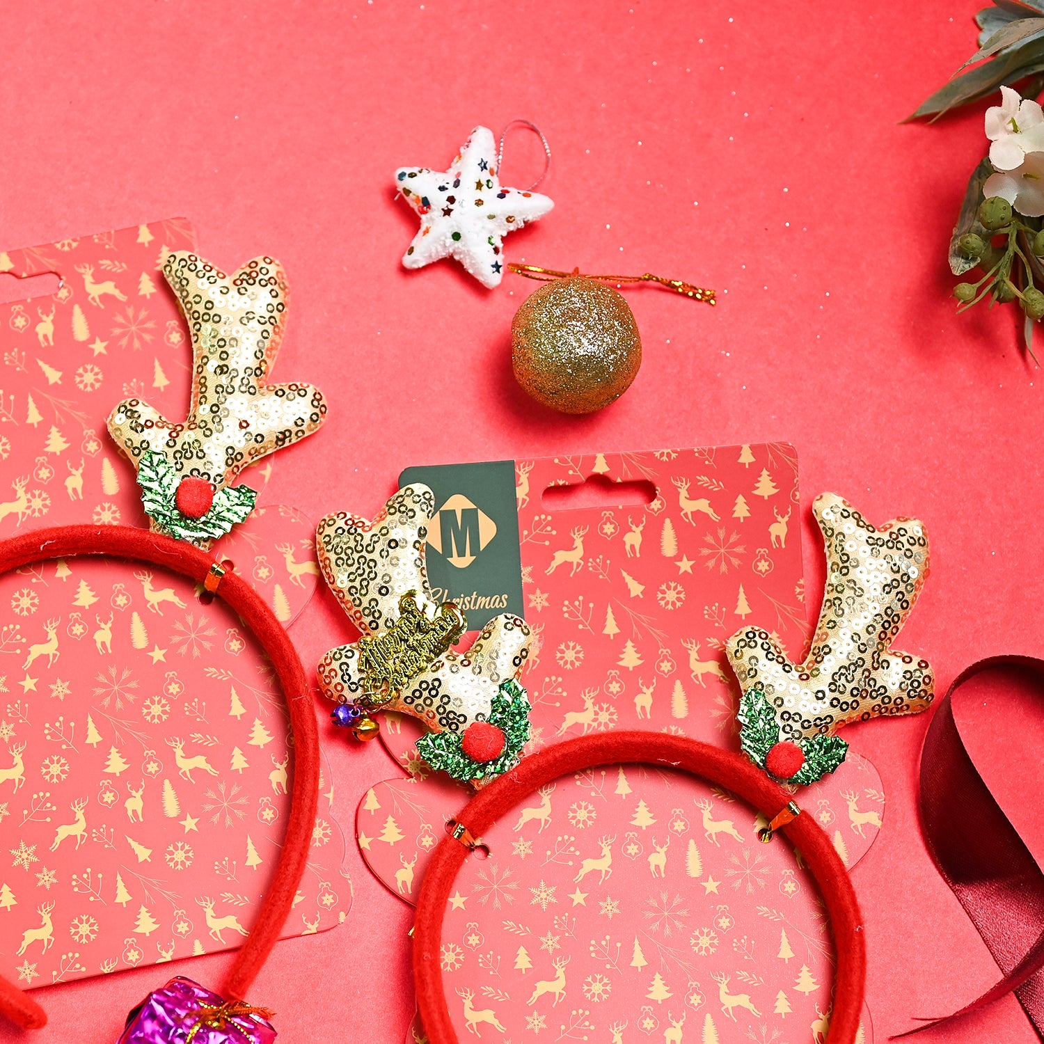 Christmas Headband Set Of 2 - Raindeer Horn