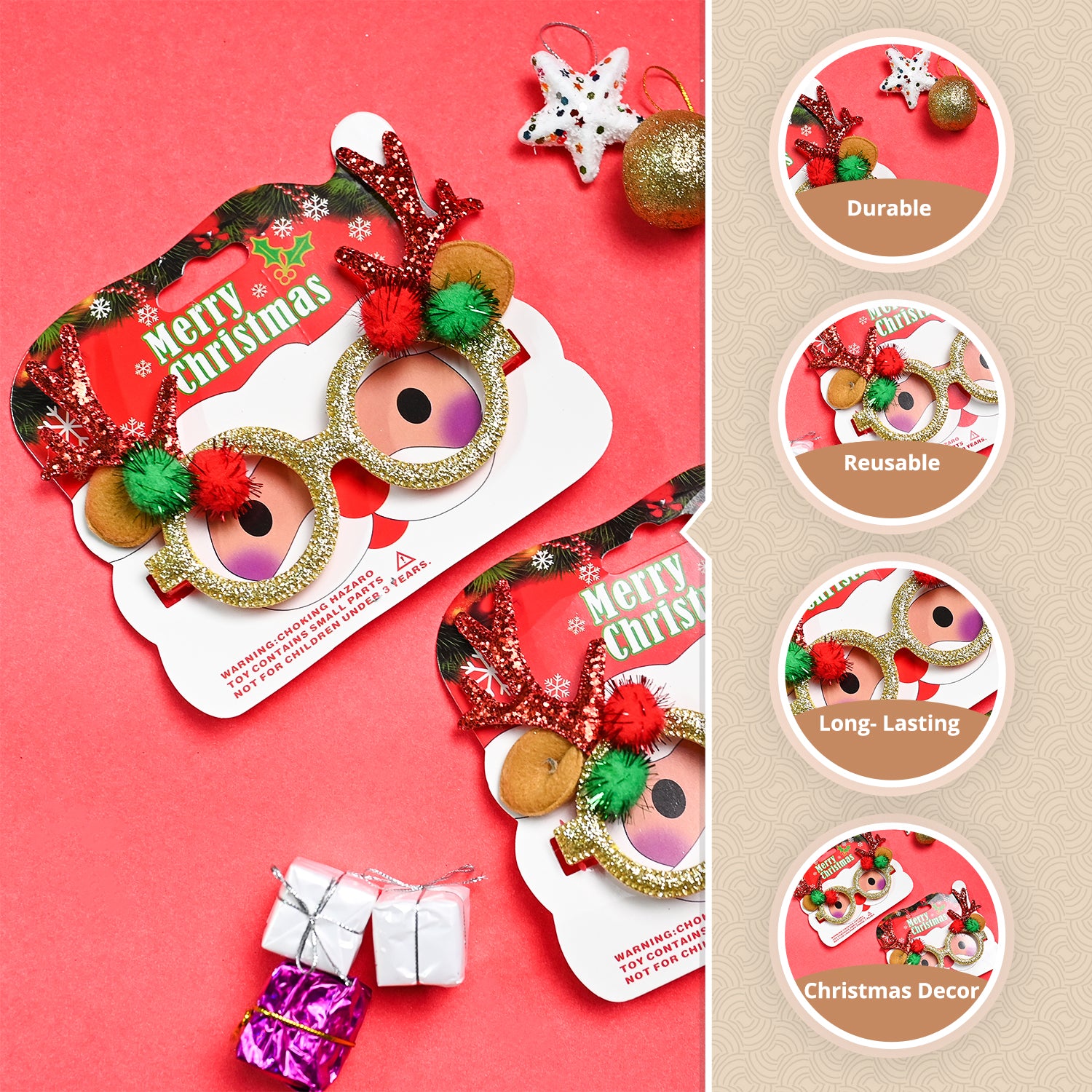 Christmas Party Spectacles Set Of 2 - Red, Party Accessories
