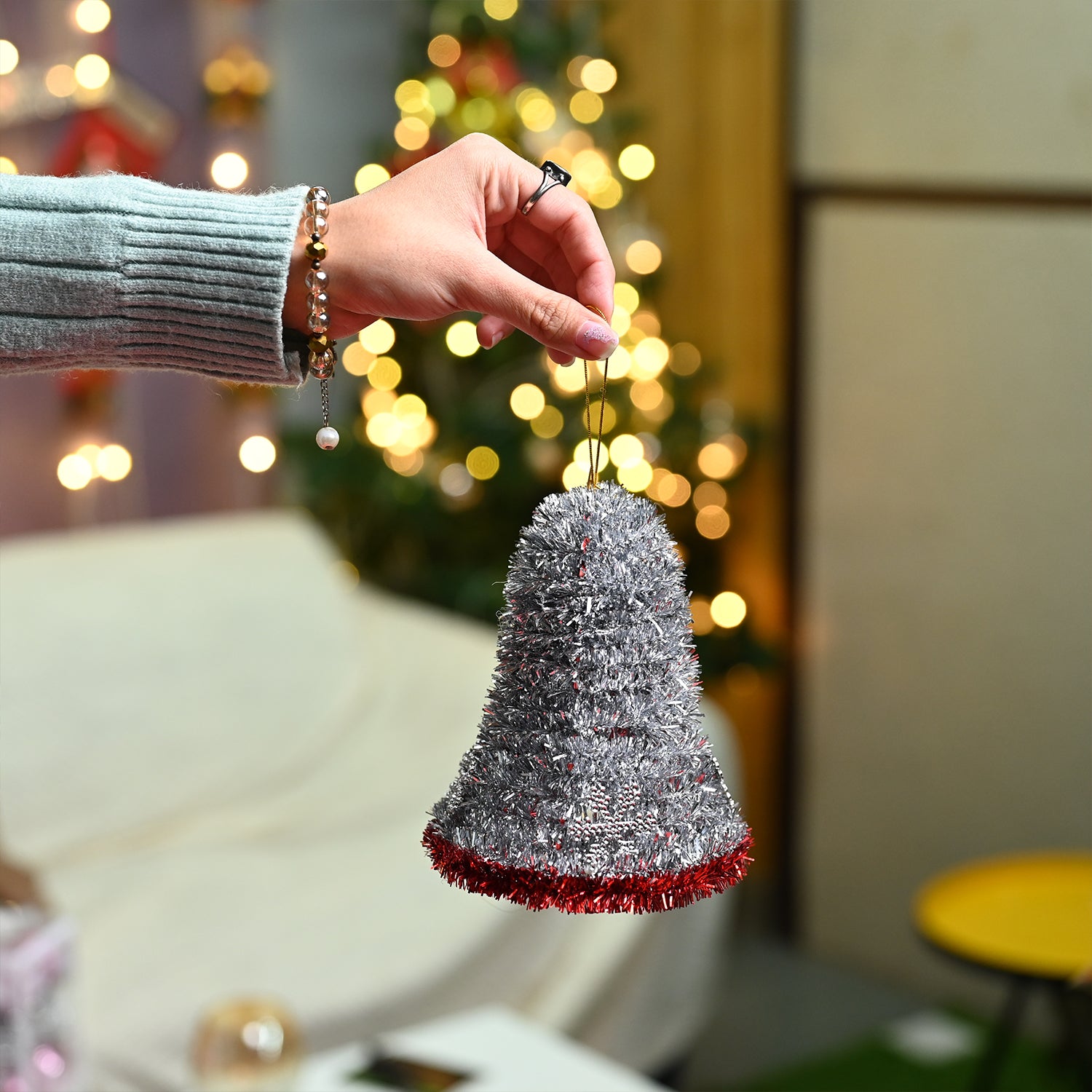 Christmas Decoration Bell Set Of 2 - Silver, X-Mas Hanging