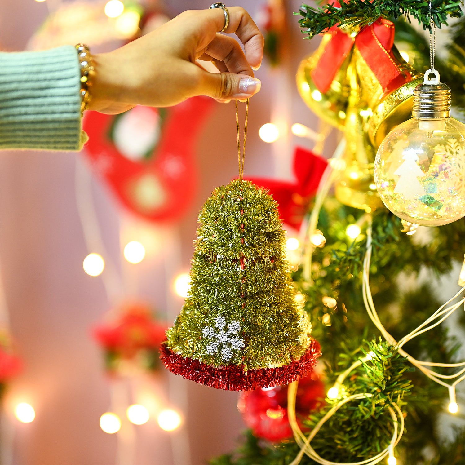 Christmas Decoration Bell Set Of 2 - Golden, X-Mas Hanging