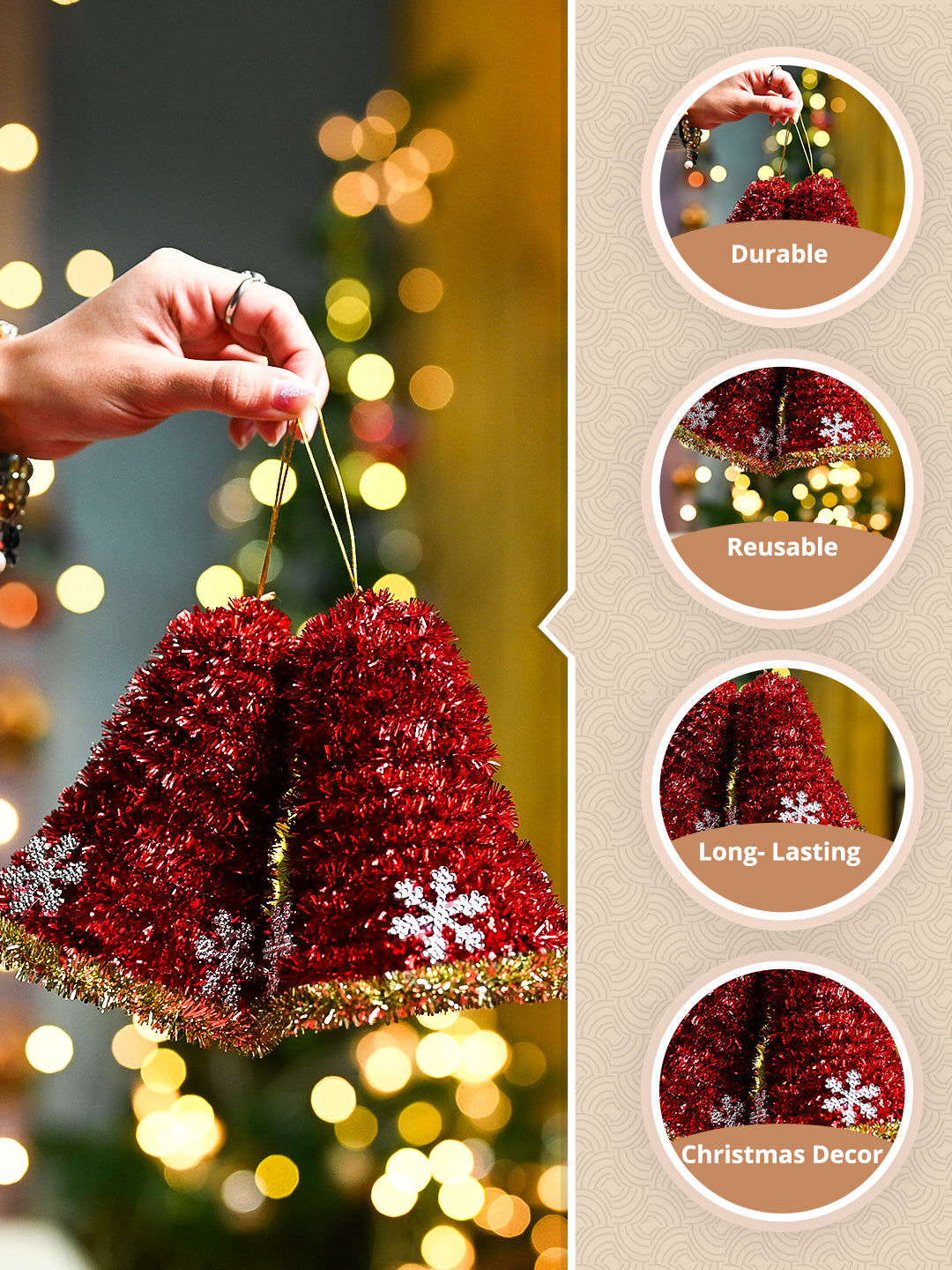 Christmas Decoration Bell Set Of 2 - Red, X-Mas Hanging