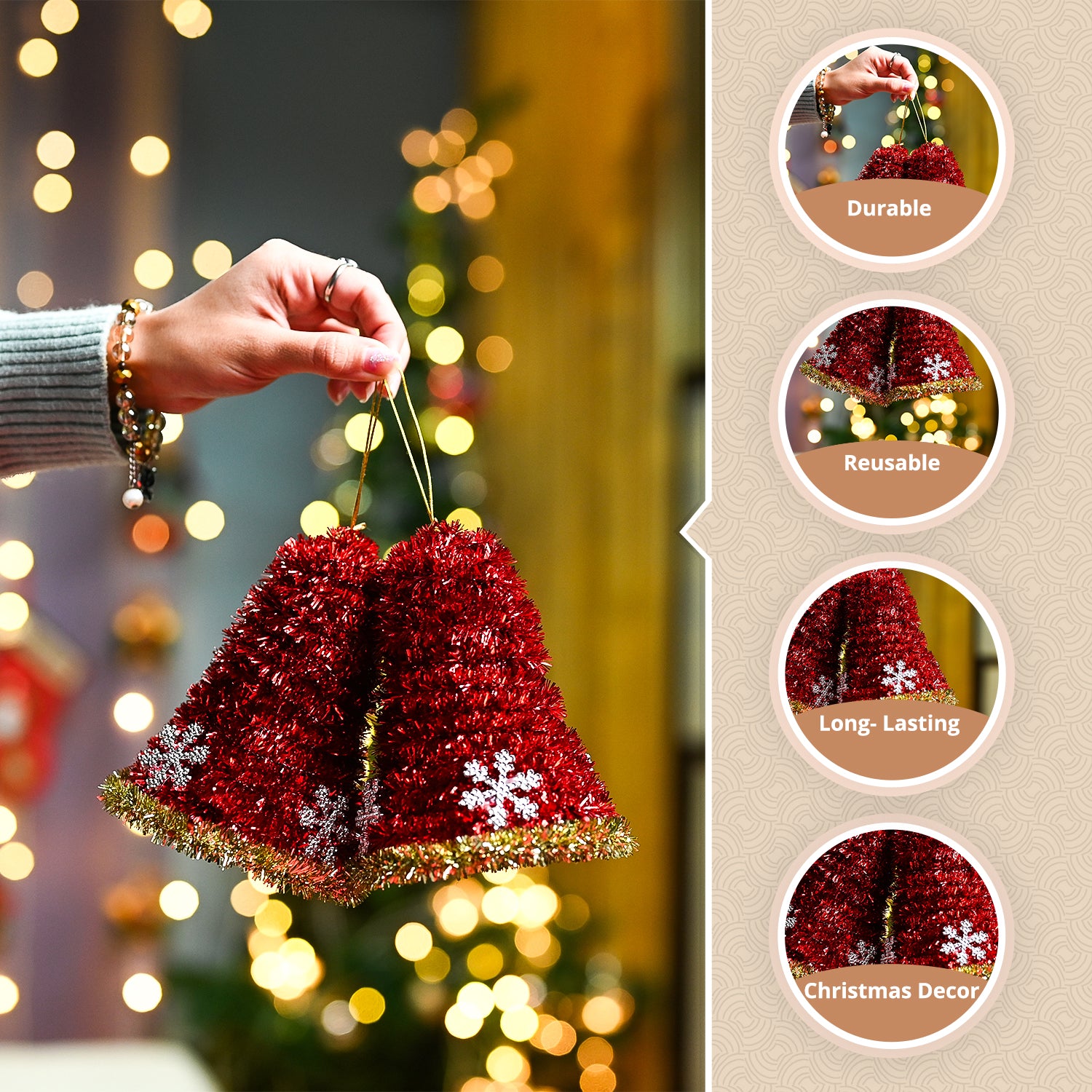 Christmas Decoration Bell Set Of 2 - Red, X-Mas Hanging