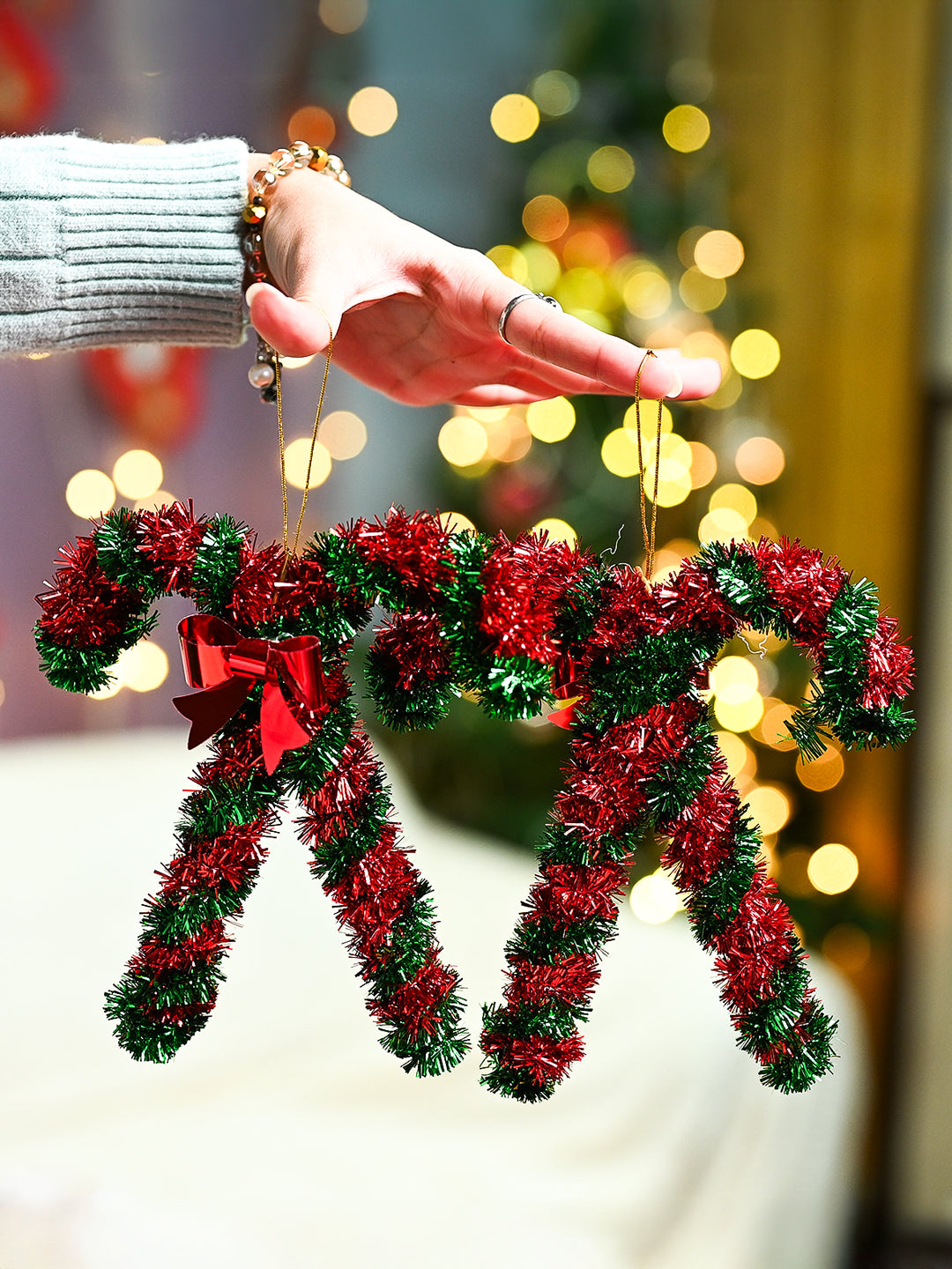 Christmas Hanging Candy Cane Set Of 2 - Red & Green, X-Mas Hanging