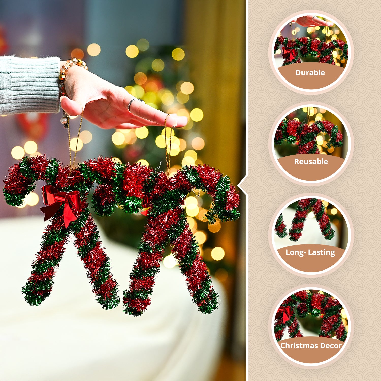 Christmas Hanging Candy Cane Set Of 2 - Red & Green, X-Mas Hanging